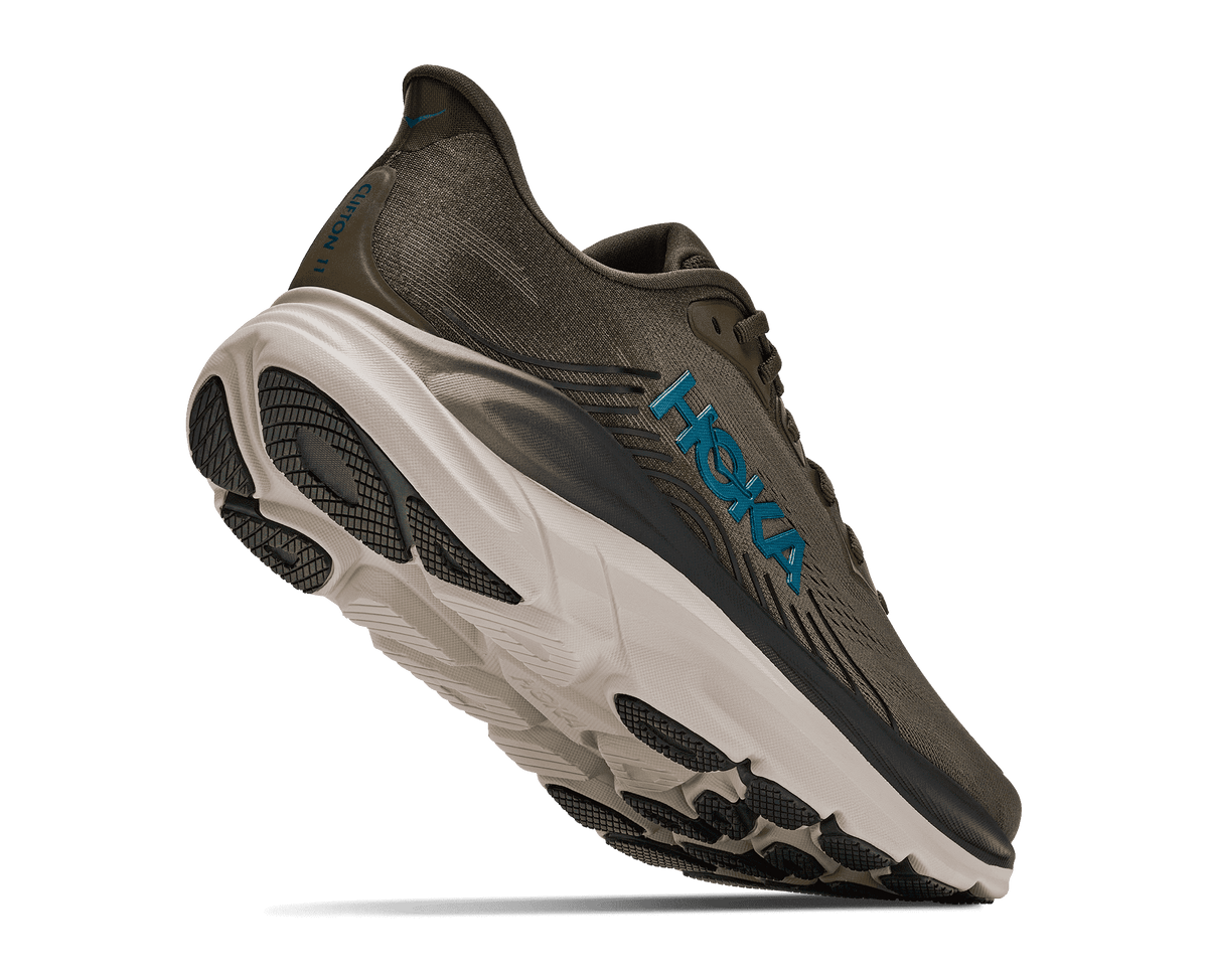 HOKA Men's Clifton 11 - ANTIQUE OLIVE / RIVER ROCK GREY (Wide)