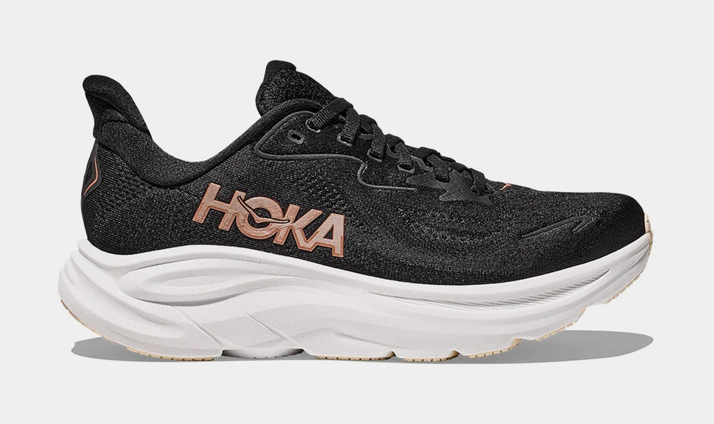 Clifton 10 Womens Running Shoes (Black/Rose Gold)