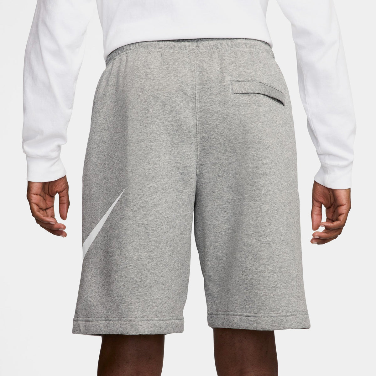 Club Fleece Swoosh Graphic Mens Shorts (Dark Grey Heather/Light Grey/White)