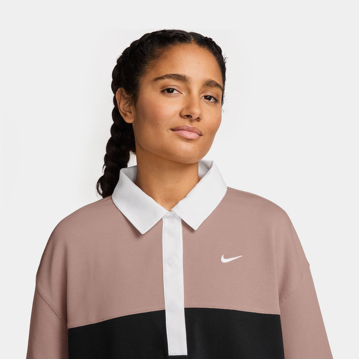 Oversized Polo Womens Short Sleeve Shirt (Particle Pink/Black/White/White)