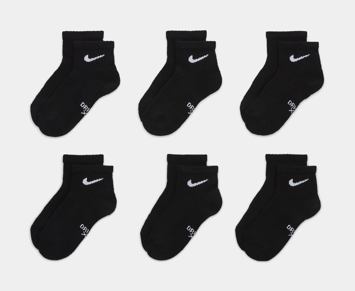 Dri Fit Logo 6pack Ankle Preschool Socks (Black)