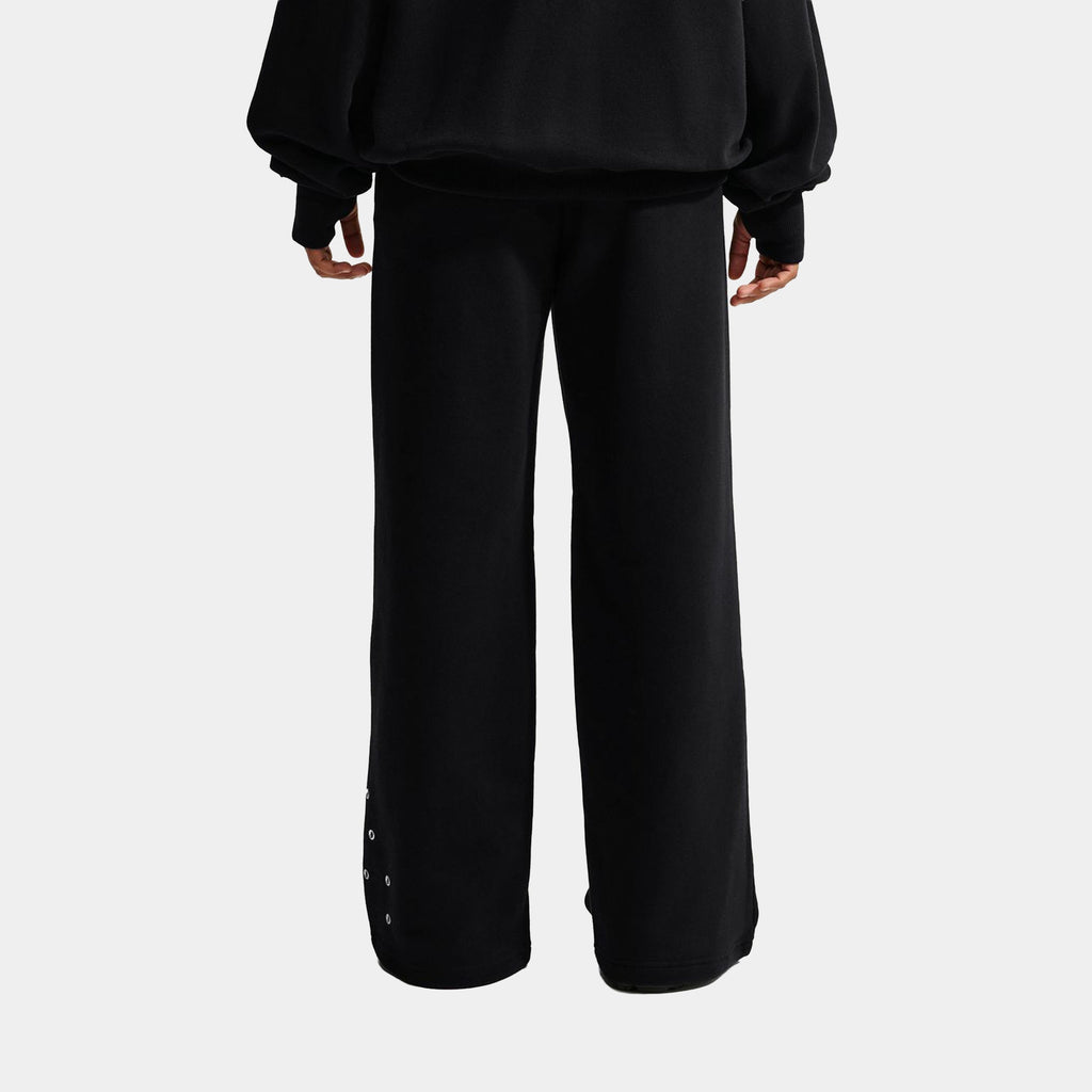 Studio Fleece Medium Weight Mid Rise Wide Leg Womens Sweatpants (Total Black/Sail)