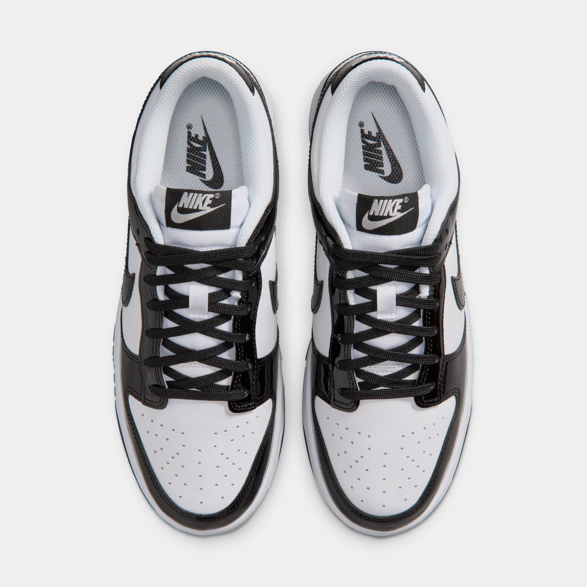 Dunk Low SE Patent Leather Womens Lifestyle Shoes (White/Black/Metallic Silver)