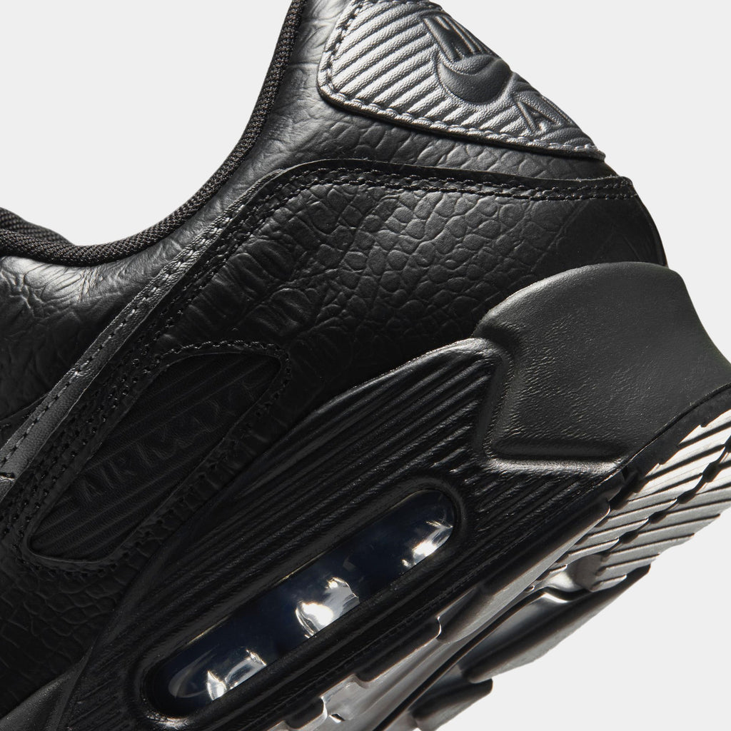 Air Max 90 Premium Black Croc Leather Mens Running Shoes (Black/Metallic Dark Grey/Anthracite)