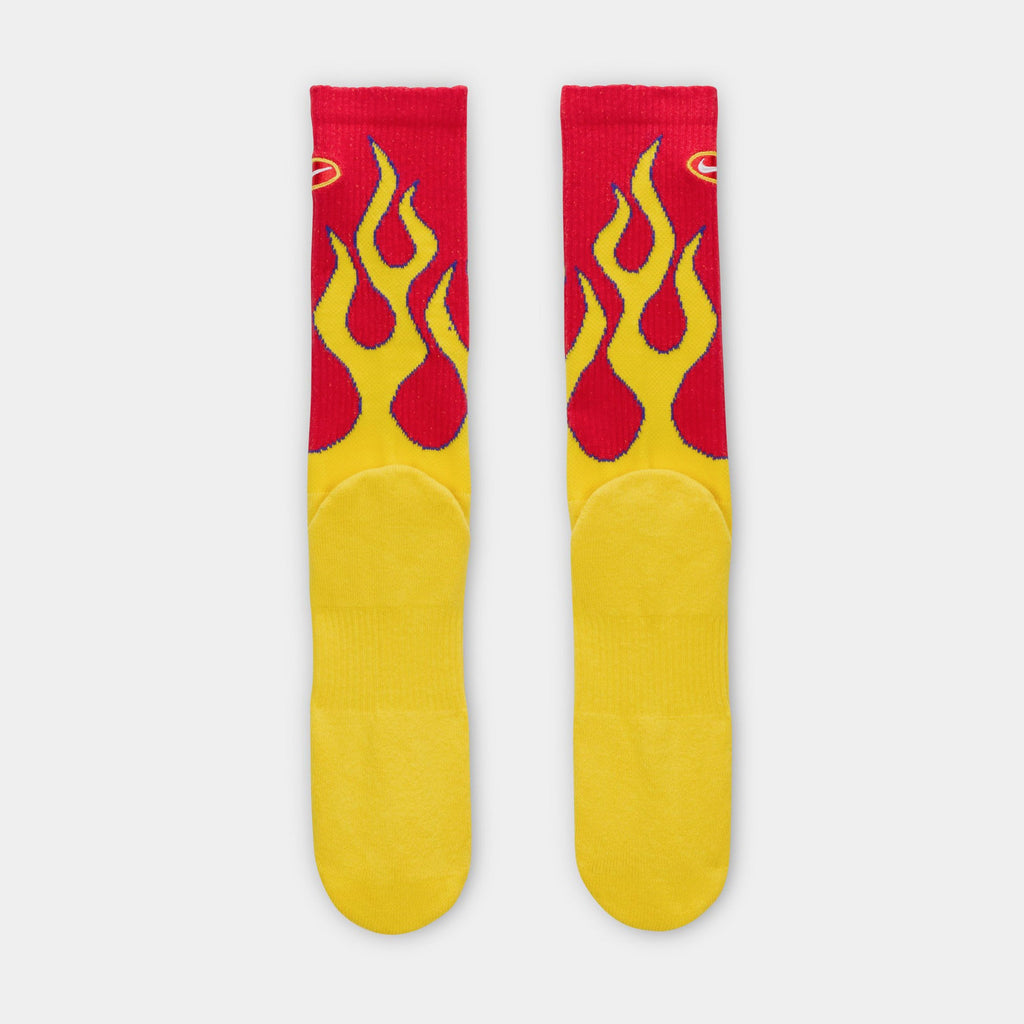 Everyday Plush Cushioned Crew Flames Mens Socks (University Red/Tour Yellow/White)
