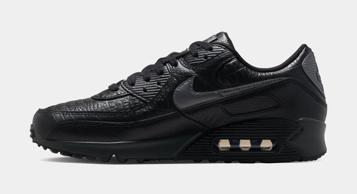 Air Max 90 Premium Black Croc Leather Mens Running Shoes (Black/Metallic Dark Grey/Anthracite)