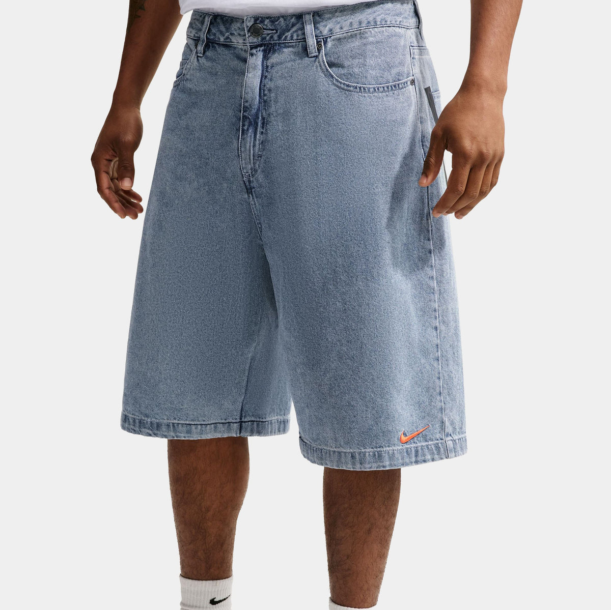 Your Message Here Indigo Denim Mens Shorts (Blue Denim/Black/Safety Orange)