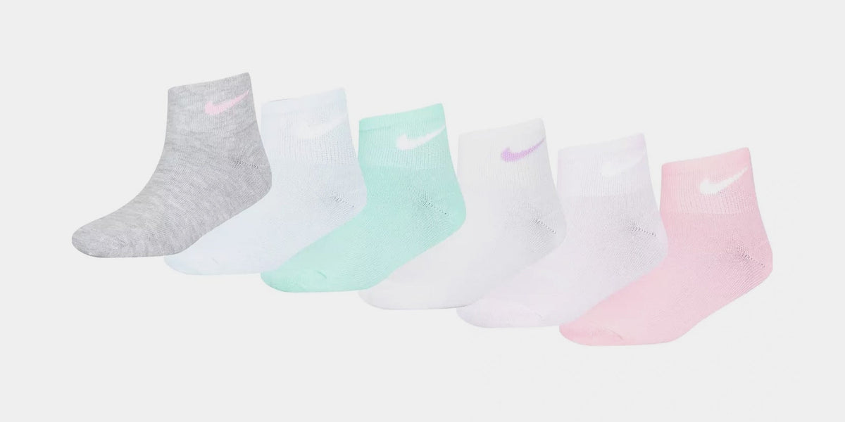 6pk Metallic Swoosh Ankle Preschool Socks (White/Pink)