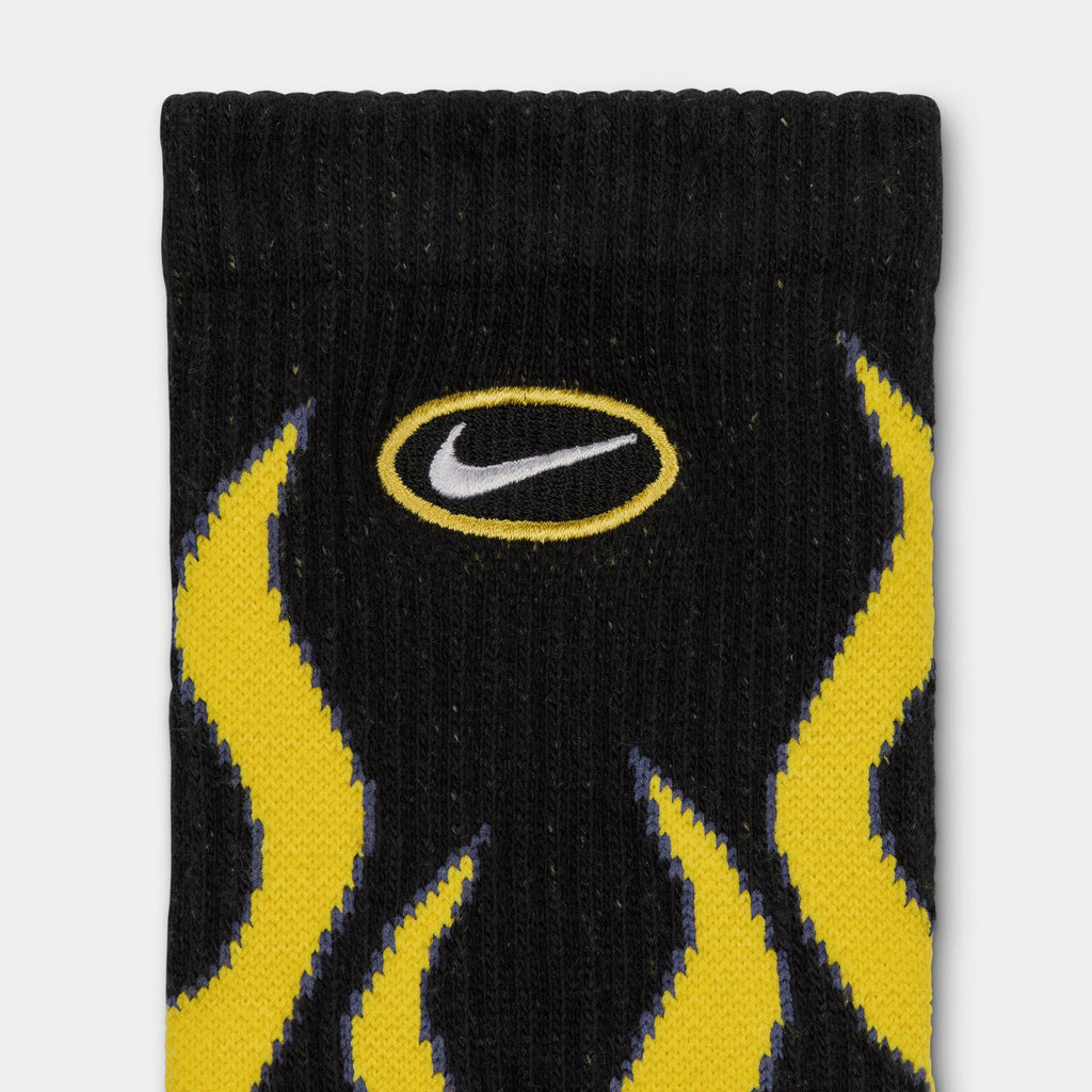 Everyday Plush Cushioned Crew Flames Mens Socks (Black/Tour Yellow/White)