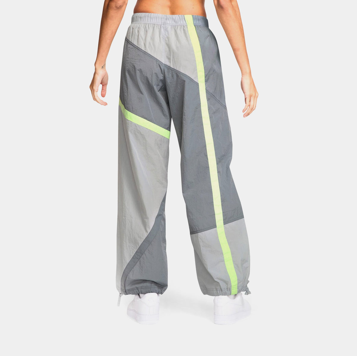 Mid Rise Loose Woven Open Hem Womens Pants (Smoke Grey/Light Smoke Grey/Light Liquid Lime/Light Smoke Grey)