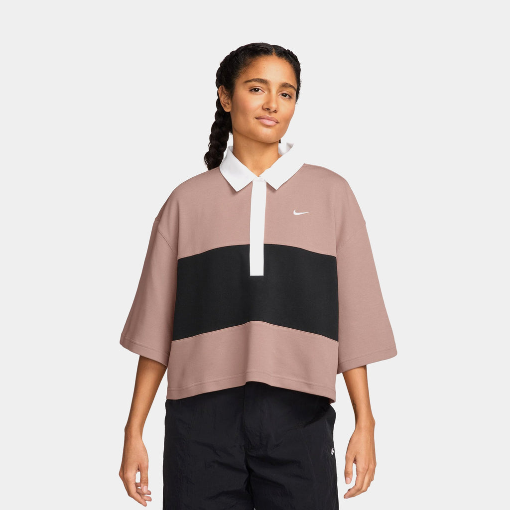 Oversized Polo Womens Short Sleeve Shirt (Particle Pink/Black/White/White)