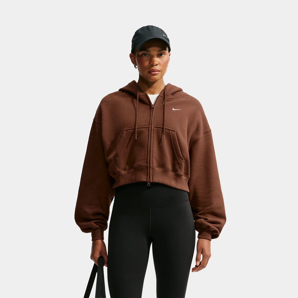 Studio Fleece Oversized Full Zip Cropped Womens Hoodie (Cacao Wow/Sail)