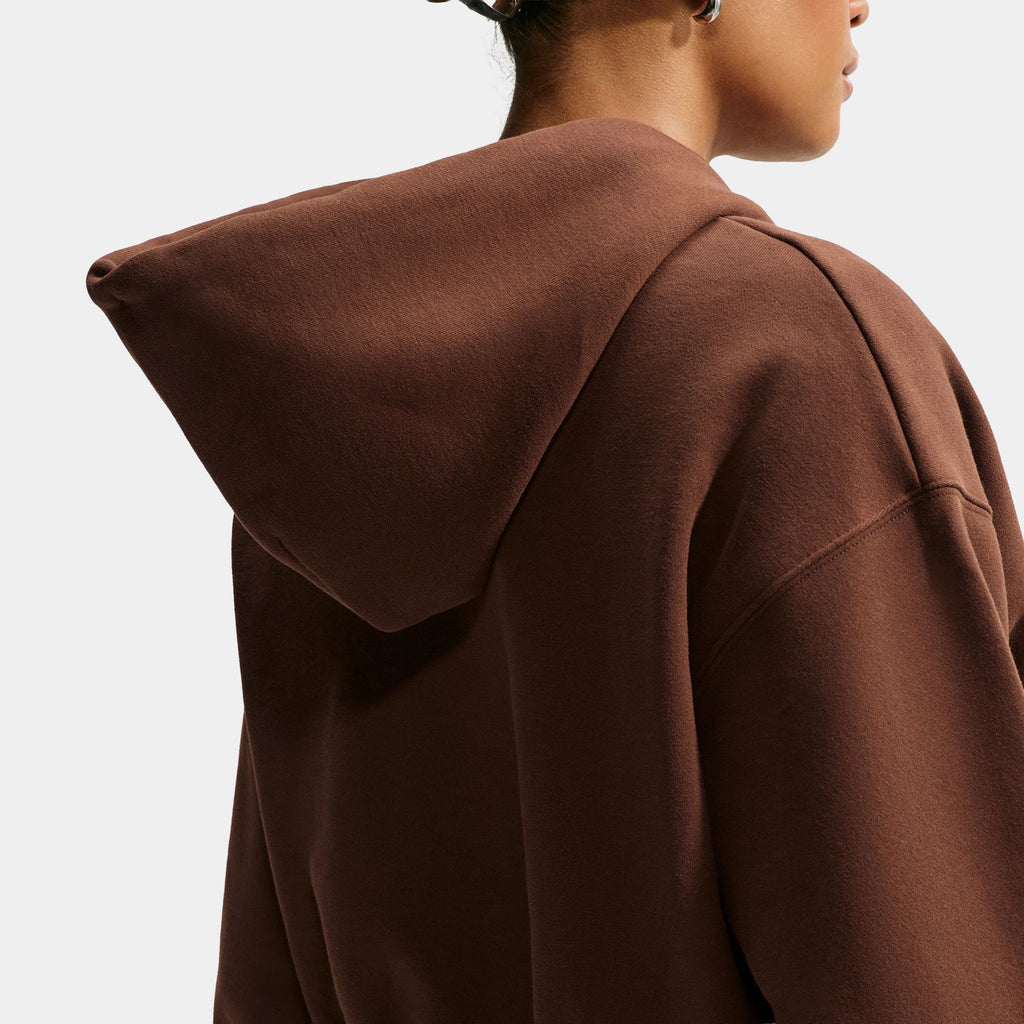 Studio Fleece Oversized Full Zip Cropped Womens Hoodie (Cacao Wow/Sail)