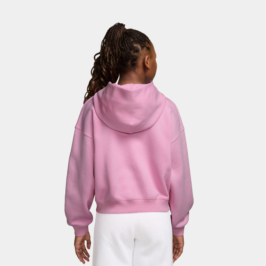 Sportswear Studio Fleece Oversized Full Zip Grade School Hoodie (Pink Rise/White)