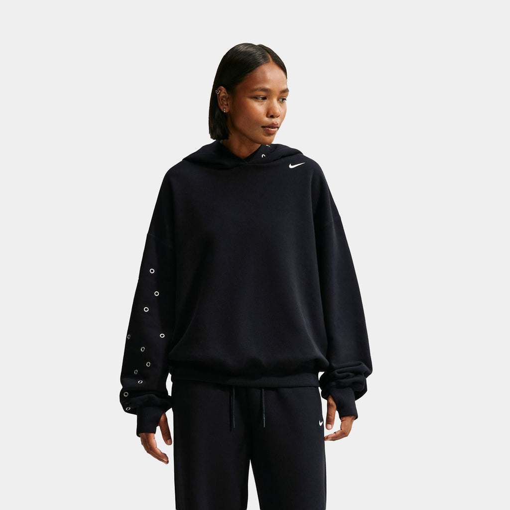 Studio Fleece Medium Weight Oversized Pullover Womens Hoodie (Total Black/Sail)