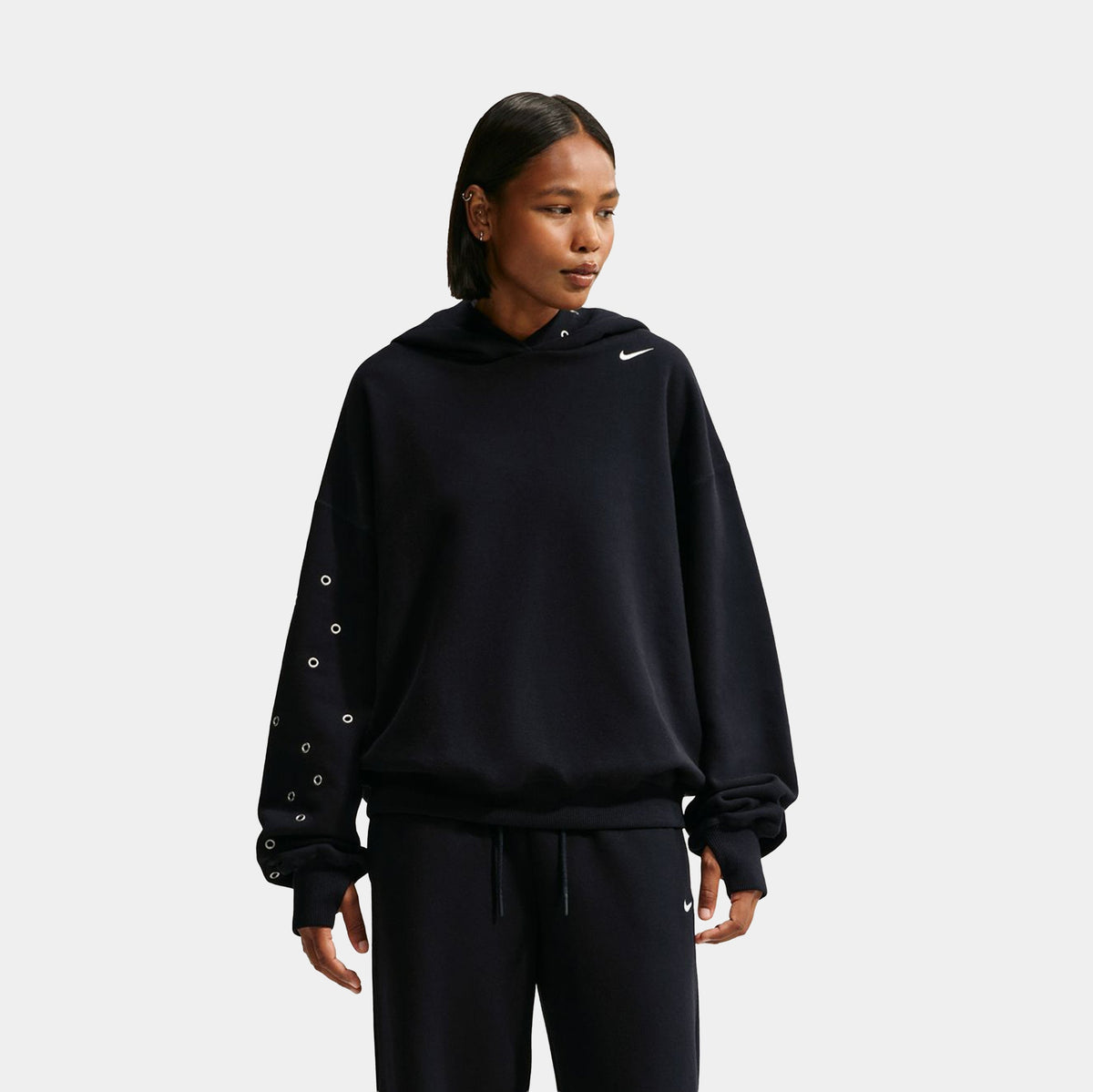 Studio Fleece Medium Weight Oversized Pullover Womens Hoodie (Total Black/Sail)