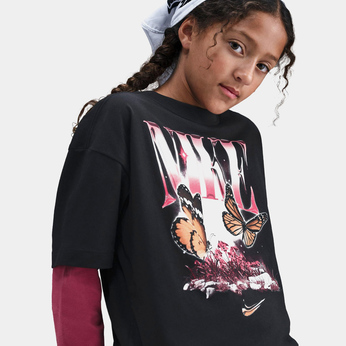 NSW Butterfly Graphic Grade School Short Sleeve Shirt (Black/Pink)