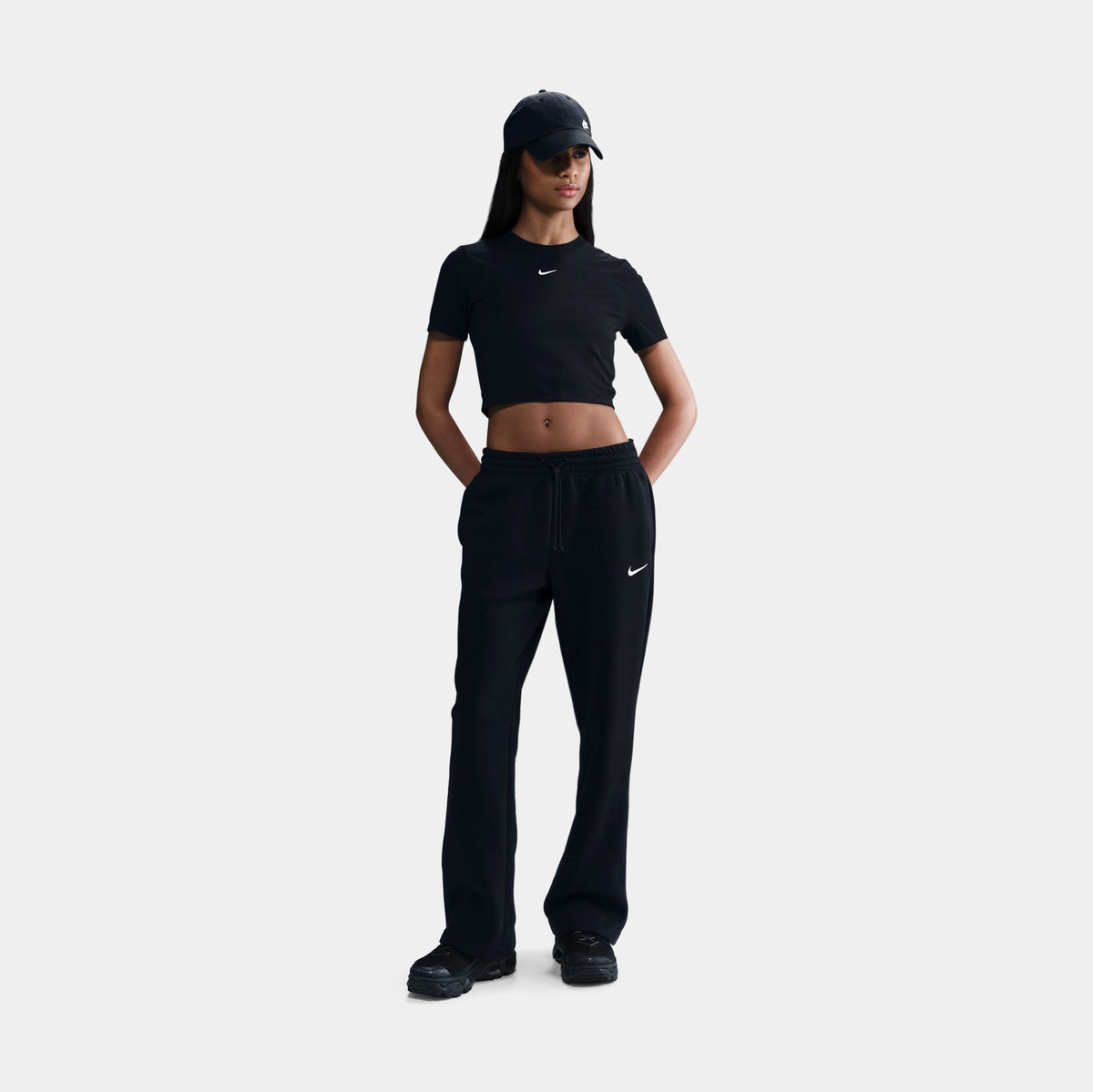 Phoenix Fleece Open Hem Womens Sweatpants (Black)