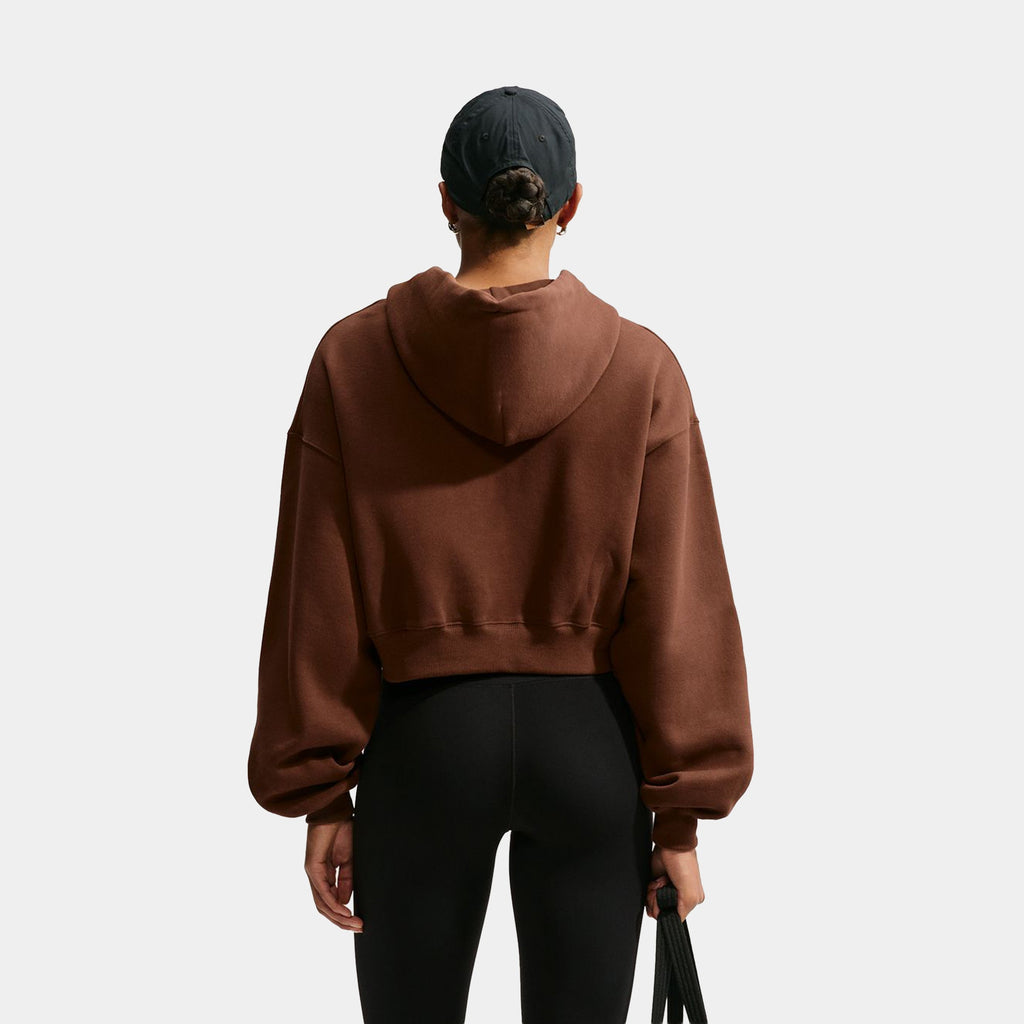 Studio Fleece Oversized Full Zip Cropped Womens Hoodie (Cacao Wow/Sail)